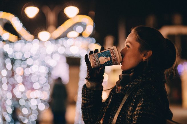 holiday coffee picture of girl drinking coffee