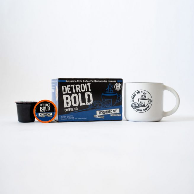 Detroit Bold Coffee Gift Set - Highland Parker K-Cup Stlye (2) 12 ct. box  of Coffee & Mug
